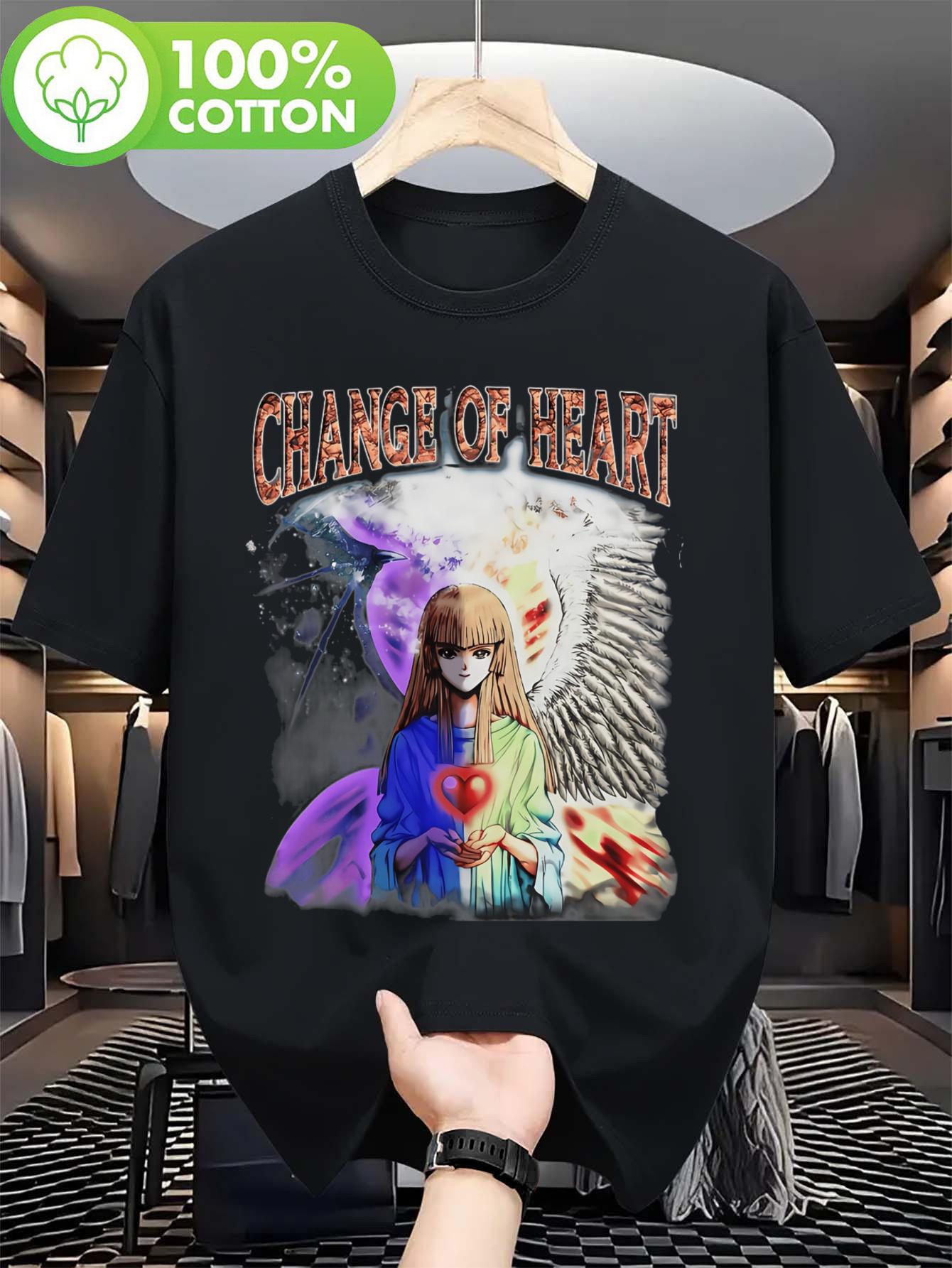 

Summer Heart Movement Anime Girl Pattern Tshirt Casual Round Neck Tshirt with Vivid Feather Wings and Heartshaped Design 4XL