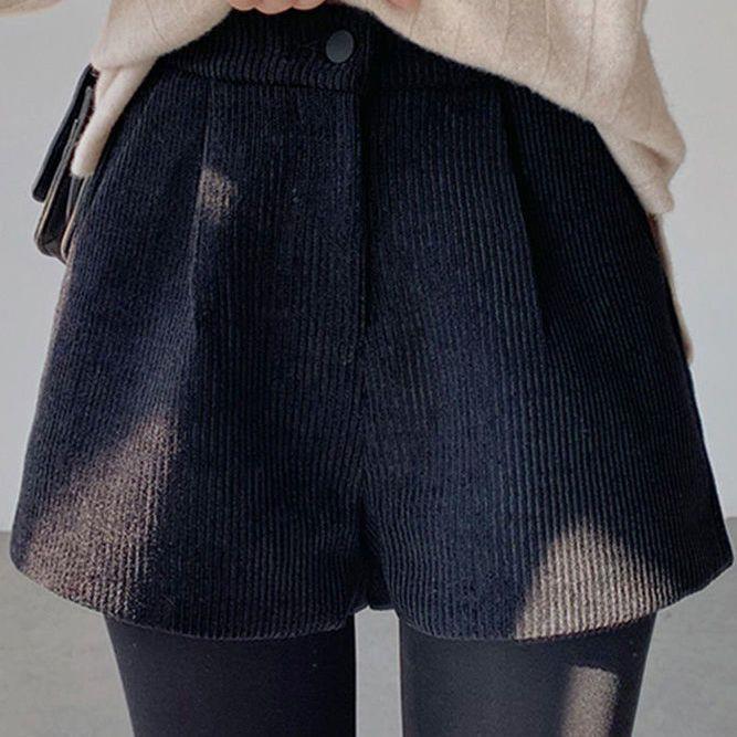 

Women s High-Waisted Black Corduroy A-Line Shorts - French Design, Slim-Fit for Autumn/Winter 2XL 120-135 jin