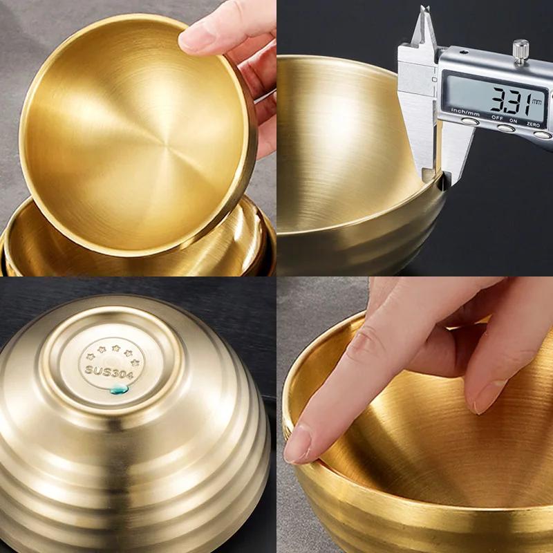 304 Stainless Steel Threaded Rice Bowl Dough Round Soup Double Layer Insulated Ramen Bowls Home Tableware Kitchen Accessories