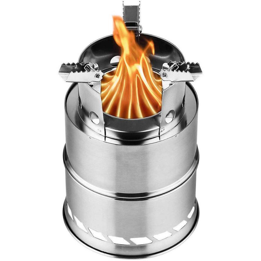 1Pcs Portable Outdoor Camping Stove Wood Burning Mini Lightweight Stainless Steel Stove Picnic BBQ Cooker Travel Adventure Tools