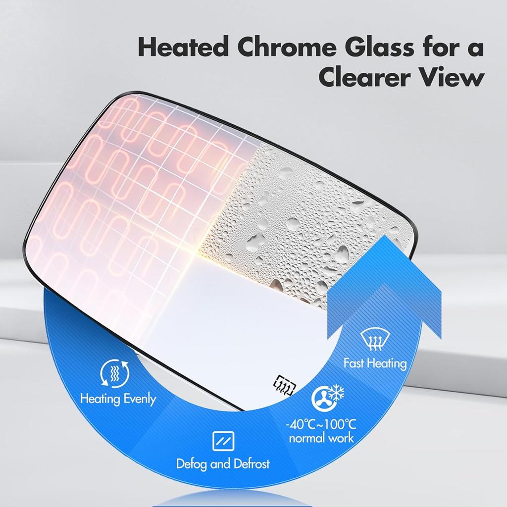 Compatible With Dodge Ram 1500 2500 Driver Side Mirror Glass, 2013 2014 2015 2016 2017 2018 - Left Side Replacement Tow Mirrors, Power Heated,