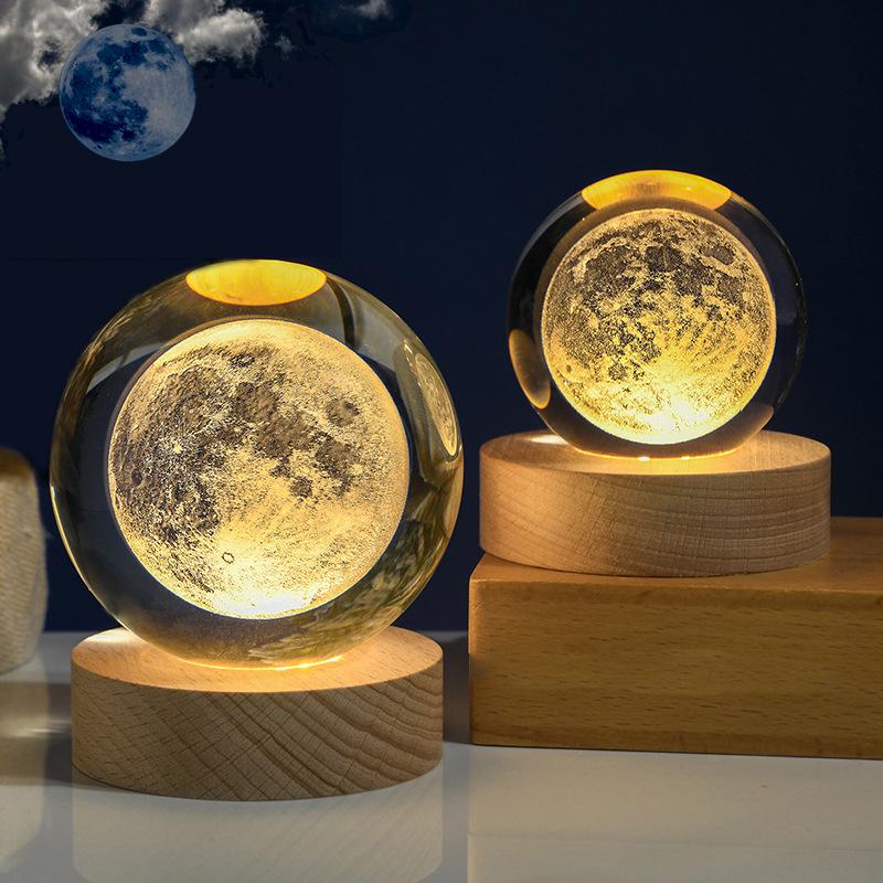 3D Galaxy Starry Sky Crystal Ball Night Light - Solar System Ornament for Birthday Gift