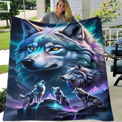 Bohemian Wolf-Themed Flannel Throw Blanket – Hypoallergenic Soft Polyester Quilted Bedding Digital HD Printed