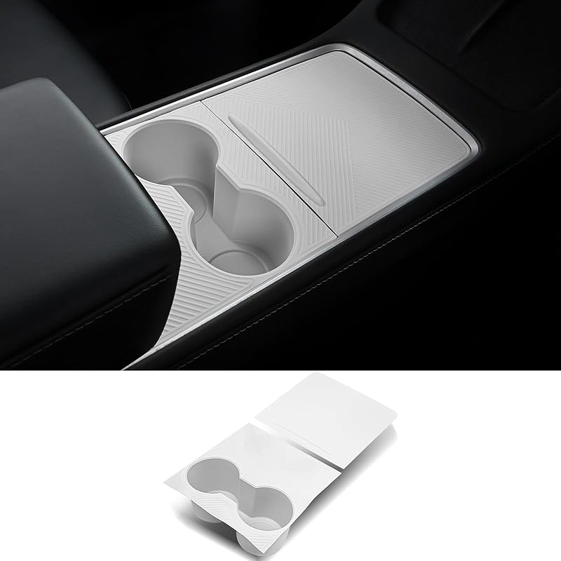 Center Console Silicone Wrap Kit With Cup Holder For Tesla Model 3 - / Model Y -2024 (Black)