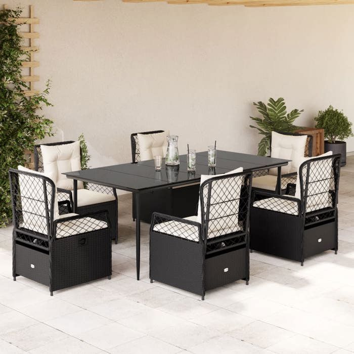 VidaXL Garden Dining Set Cushions 7pcs Black Wicker 3262962