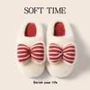 Bow Cotton Slippers Women's Autumn and Winter Indoor Home Cute Plush Thick Bottom Household Cotton Drag Women