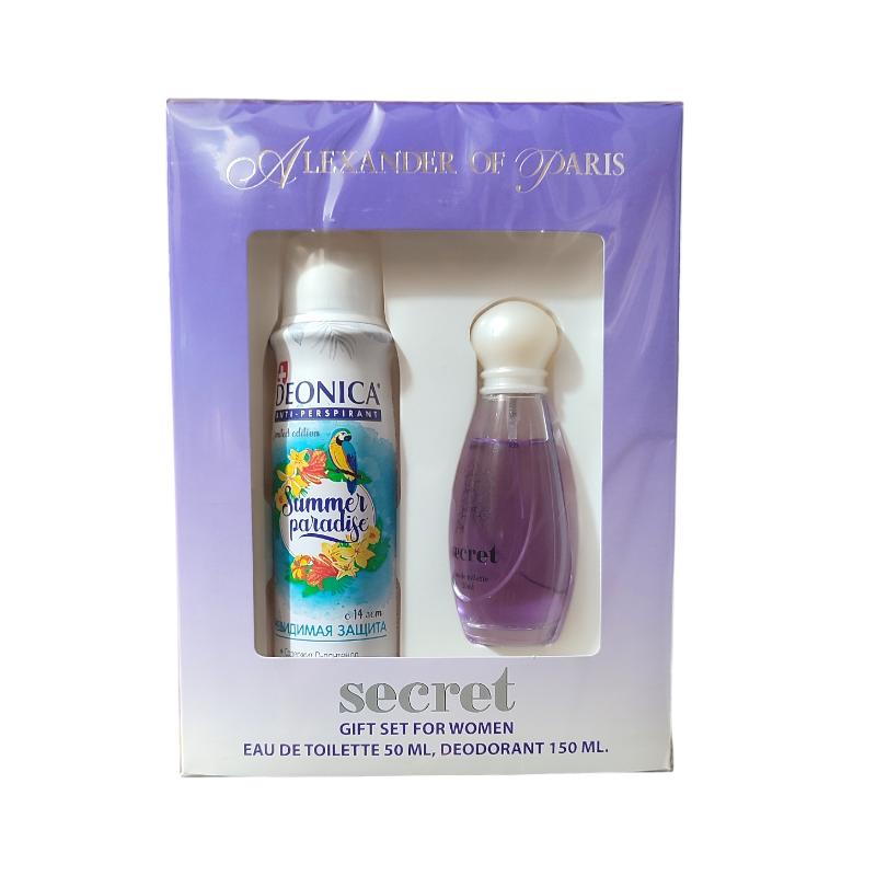 

Toilet water 50 ml. + deodorant 150 ml. SECRET 150 ml + 50 ml