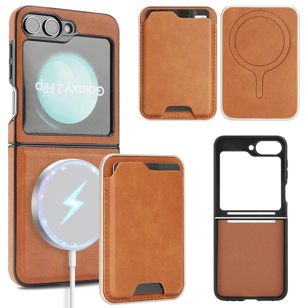 

Premium Leather Wallet Phone Case For Samsung Galaxy Z Flip 7 6 5 4 3 Card Slots Magnetic Charging Compatible Shockproof Cover Galaxy Z Flip7