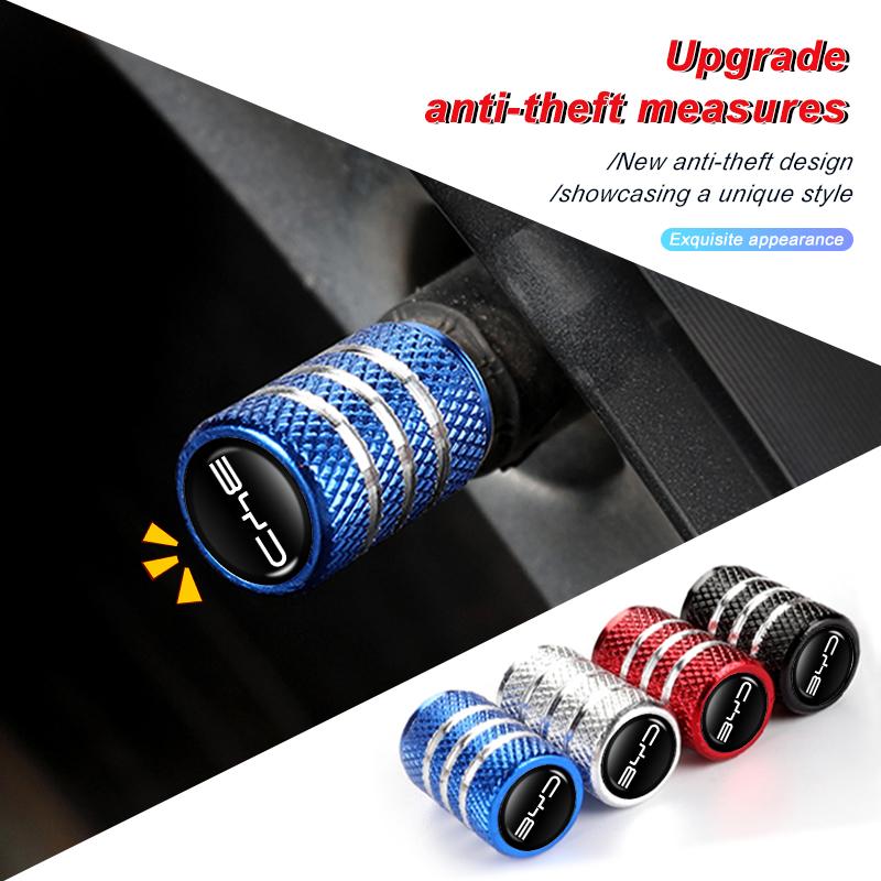4pcs Car Tire Stem Valve Caps Dustproof Caps Cover Accessories For BYD Atto 3 Act Tang Yuan Song Plus EV F0 Qin Han