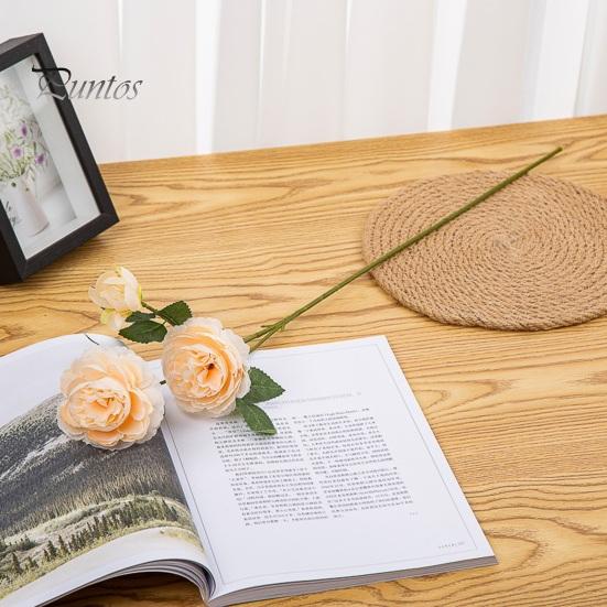 Artificial Plant 3 Branches 2 Big Heads 1 Small Bud Peony Faux Silk Flower Realistic Green Leaves Non-withered Table Centerpiece Wedding Decor