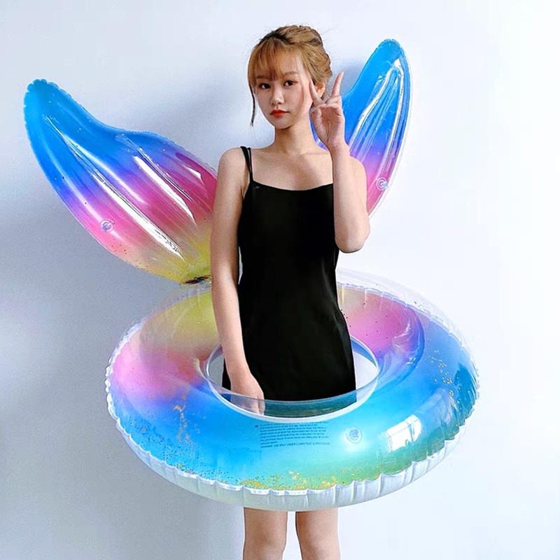 Korean Sequin Rainbow Mermaid Swimming Ring with Wings for Adults & Kids
