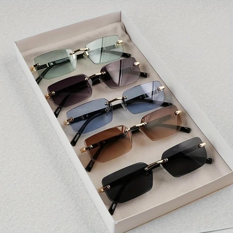Men'S Y2K Style Square Frameless Fashion Glasses Decorative Lens Design Regular Size for Daily Casual Wear
