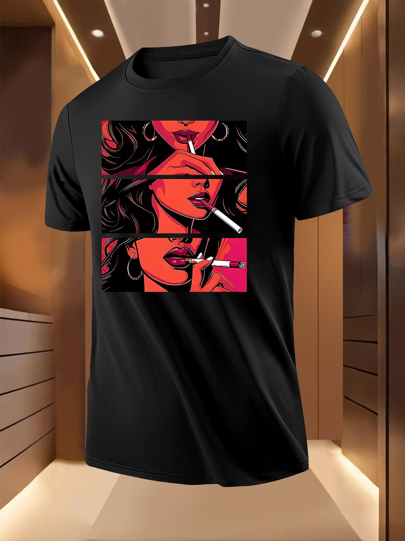 Graphic Tshirt - Bold Red Lips Smoking Print Design XXXXL