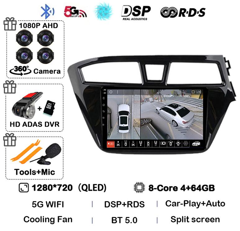 Android 14 Carplay Auto WIFI+4G For Hyundai I20 RHD 2015 2016 2017 2018 Car Radio Multimedia Player Stereo Head Unit 2din Audio