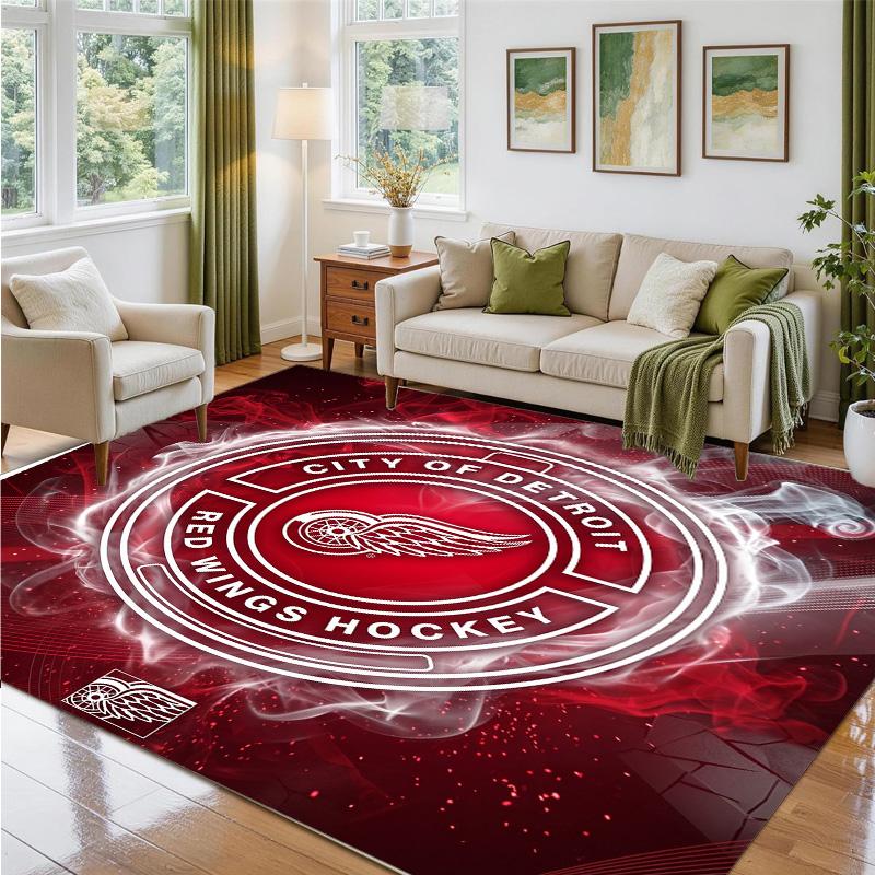 Detroit Red Wings Design Crystal Velvet Rug Soft Decorative Mat for Bedroom Entrance