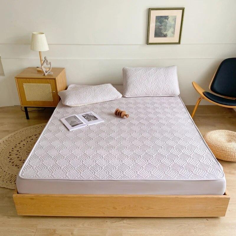 100% Cotton Fitted Sheet Quilted Mattress Cover Green Mattress Protector for Bedroom Hotel Single Double Queen King Bed Cover