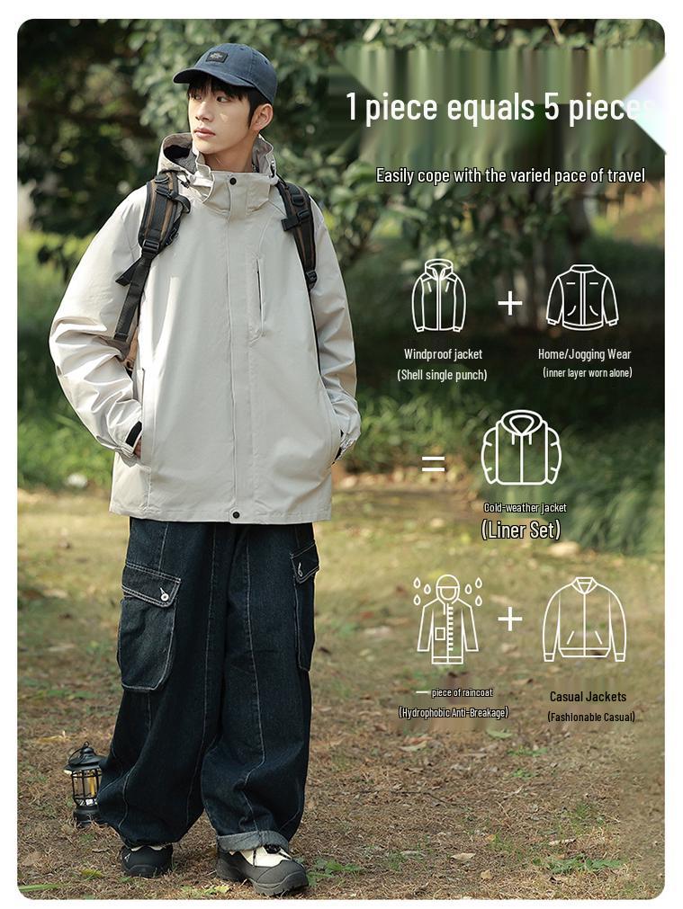 Men's Autumn/Winter Outdoor Mountain Series Casual Hooded Windbreaker Jacket