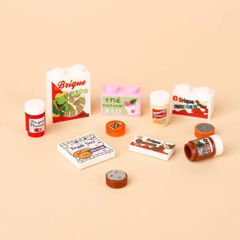 

MOC Городские строительные блоки Игрушка Аксессуары для еды Мини-кирпич Гриб Рыба Яблоко Хот-дог Торт Пицца Куриная ножка Коробка для мороженого K031