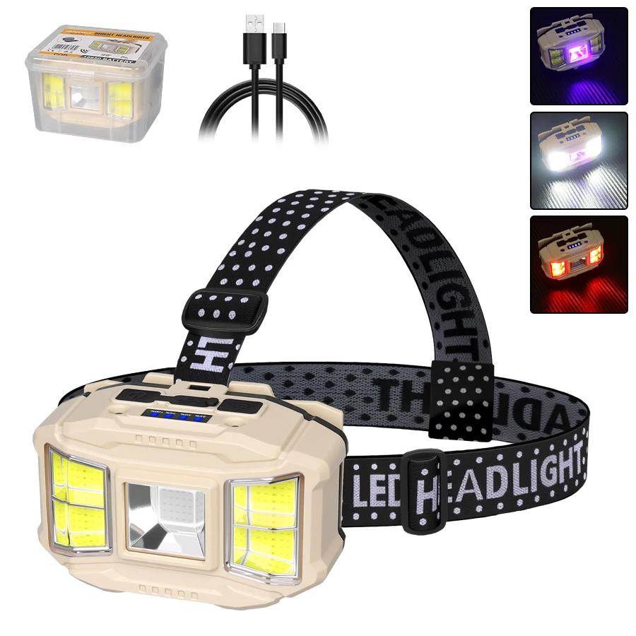Rechargeable COB Sensor Headlamp 5 Modes LED Head Lights Camping Fishing UV Light Lamp Torch Flashlight Waterproof Headlight