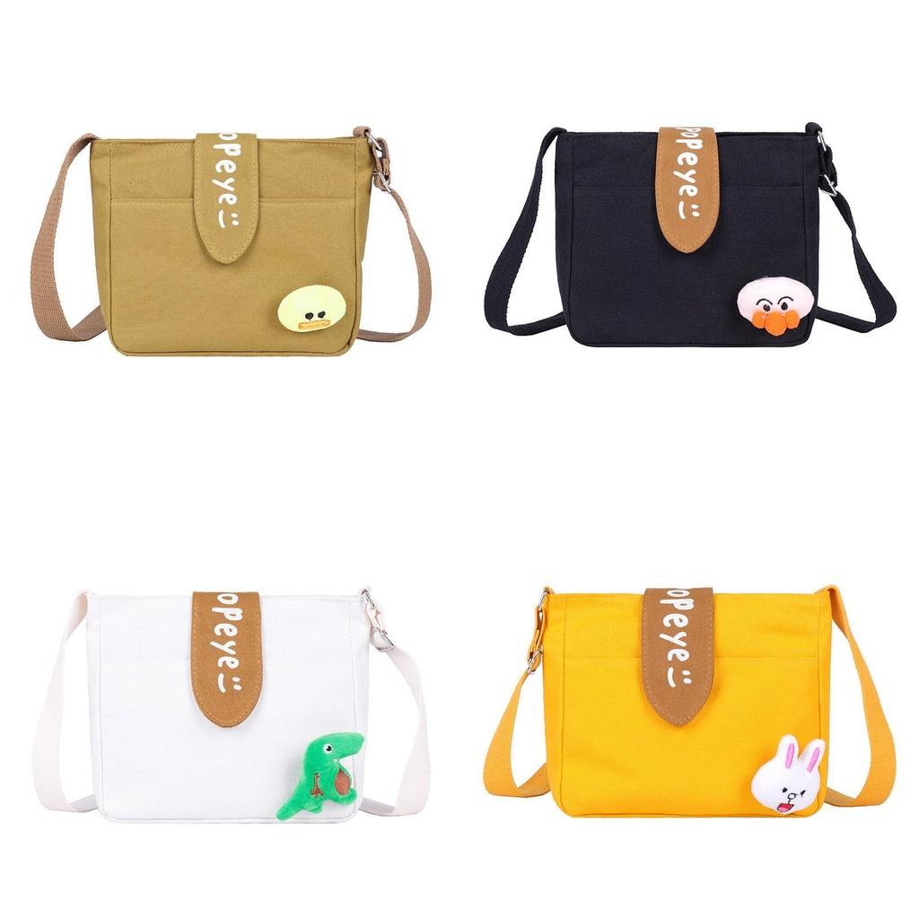 Rabbit Duck Dinosaur Plush Decorations Canvas Shoulder Bag For Women With Zipper Closure For Daily Use And Street Style
