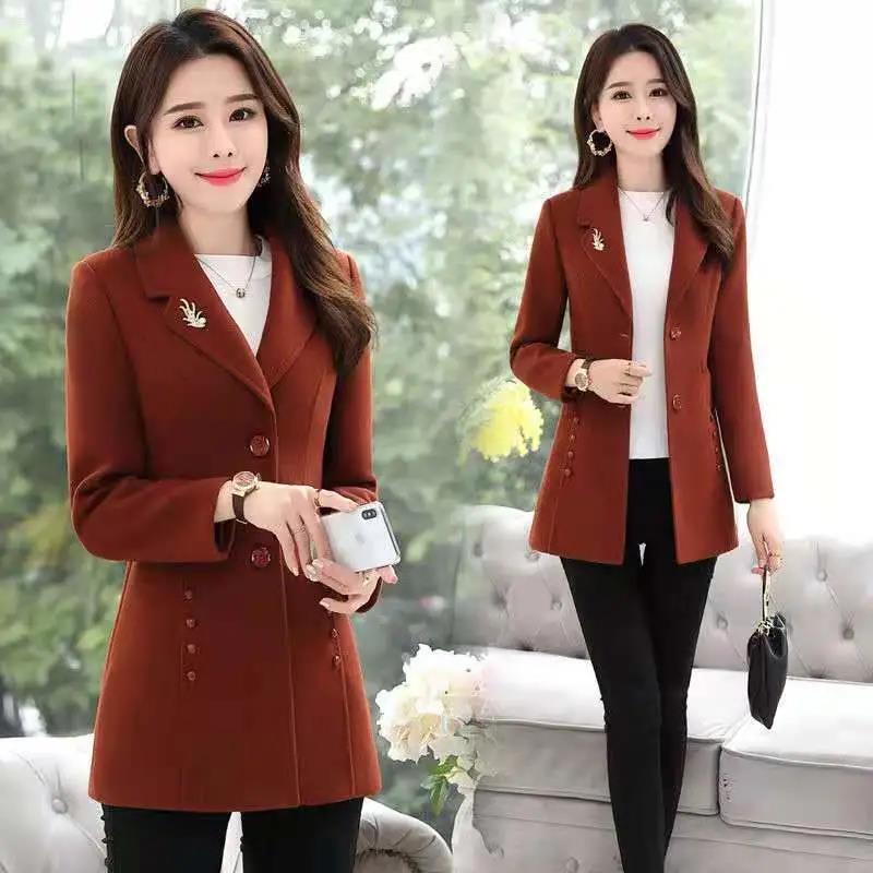 Women's Winter Plus Size Waisted Tweed Coat Office Business Casual Standing Collar Jacket Warm Coat