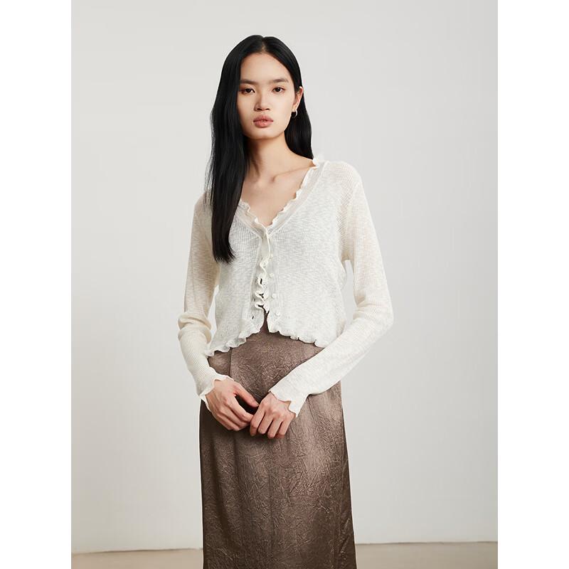 Gejin Women s Thin Ruffle V-Neck Knit Cardigan M