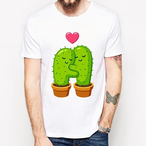 Newest Cactus Hug Balloon Printed Unisex Tshirt Short Sleeve Funny Cartoon Tops Classic Tee Cool Design T Shirts