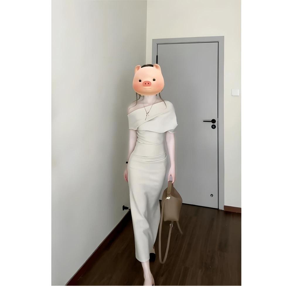 New Early Summer Wear Slanted Shoulder Swing Collar Dress, Children's Spring and Summer Temperament Slim-fitting Versatile Hip-wrapped Dress