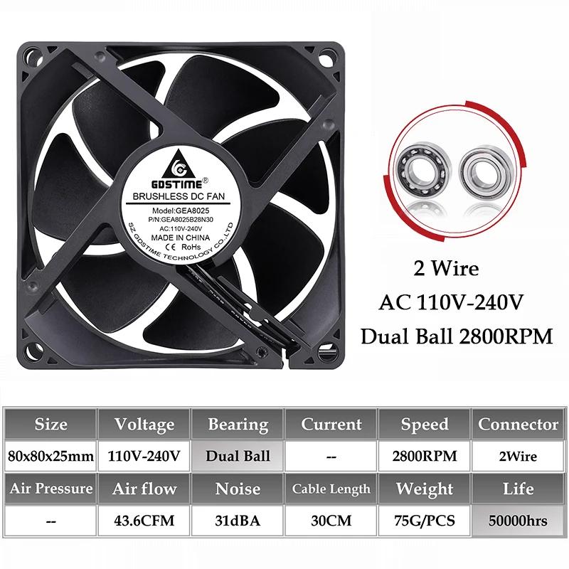 1Pcs Gdstime EC Axial Fan 60mm 80mm 90mm 120mm PC Dual Ball Brushless Fan Cooler AC 110V 120V 220V 230V 240V Computer Case Fan