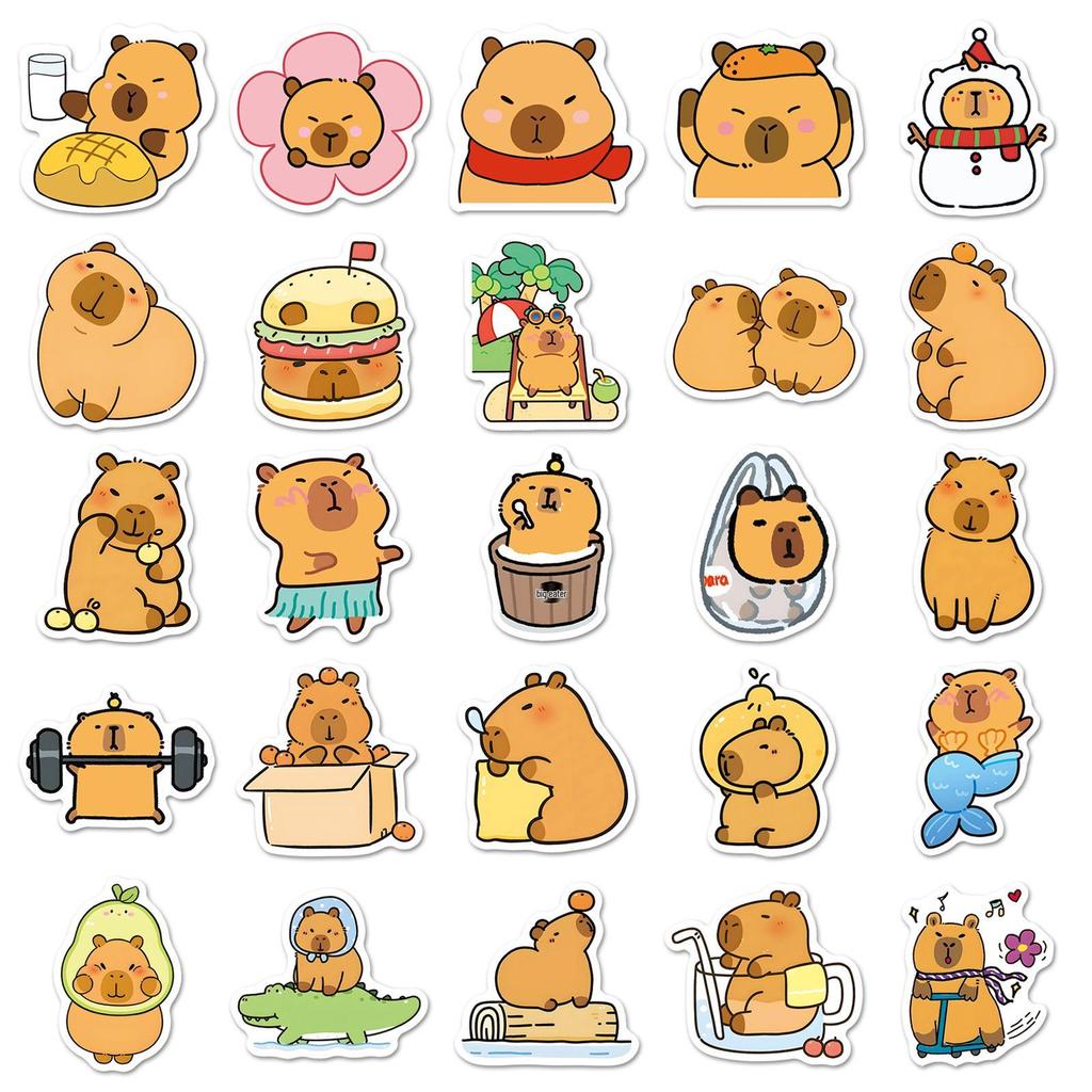 50 Capybara Cartoon Stickers: Cute Animal Doodles for Decorating Water Cups