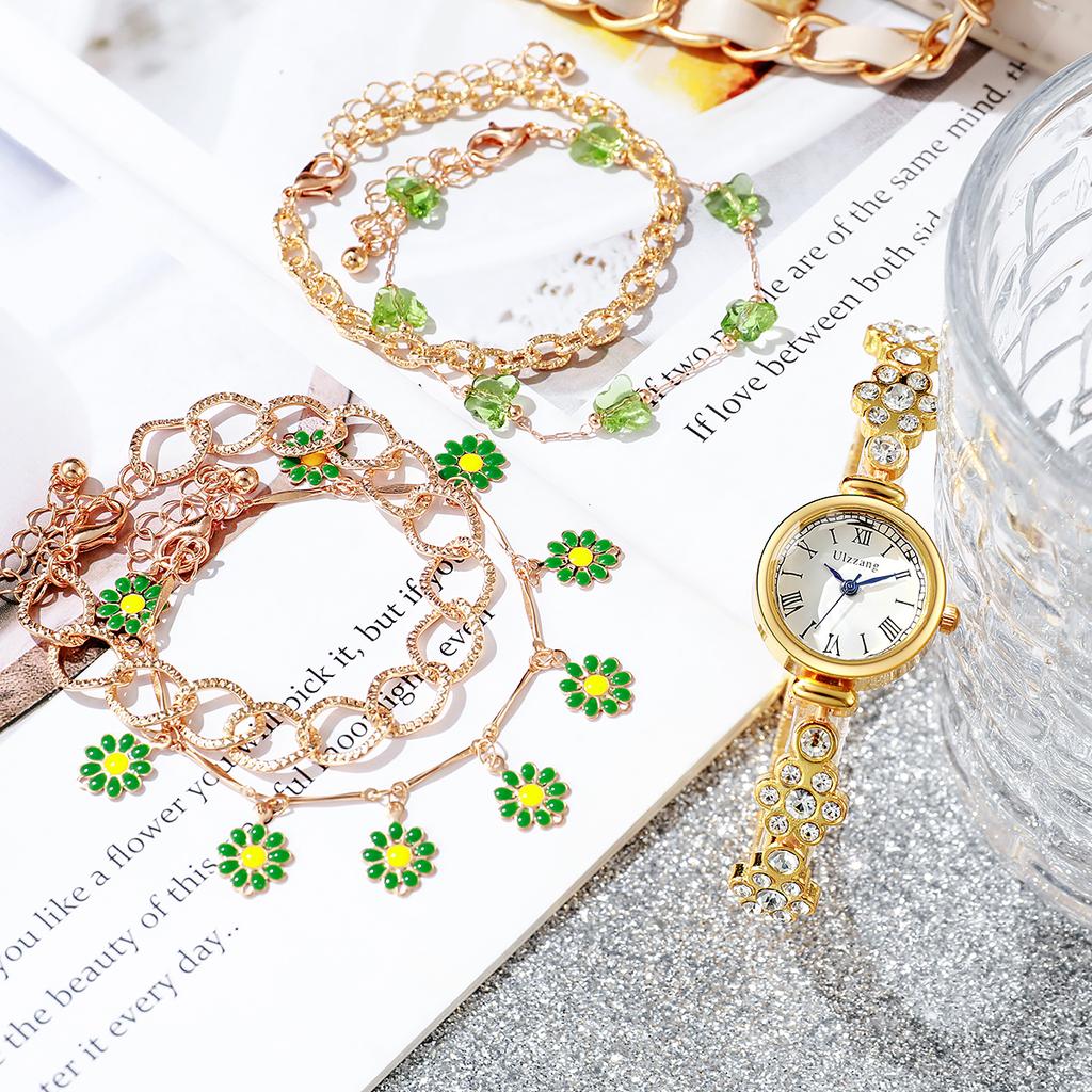 No Gift Box Simple and Fresh Ladies Quartz Watch Quartz Watch and Jewelry Five-piece Set Suitable for Holiday Gifts