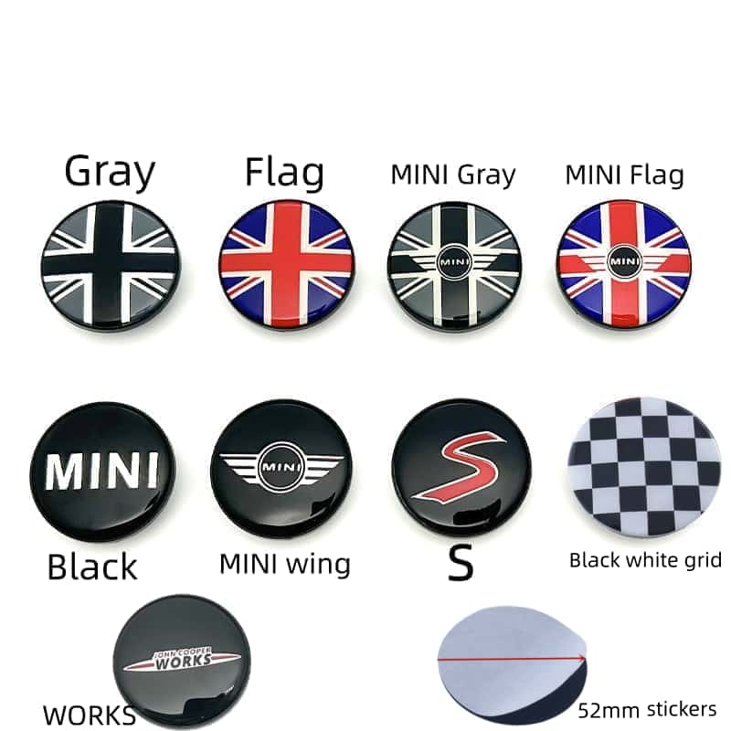 

4Pcs 52mm For MINI Cooper JCW WORKS R55 R56 F55 F56 R57 R58 R59 R60 R61 R50 Car Wheel Center Hub Cap Rim Cover Emblem Stickers Gray