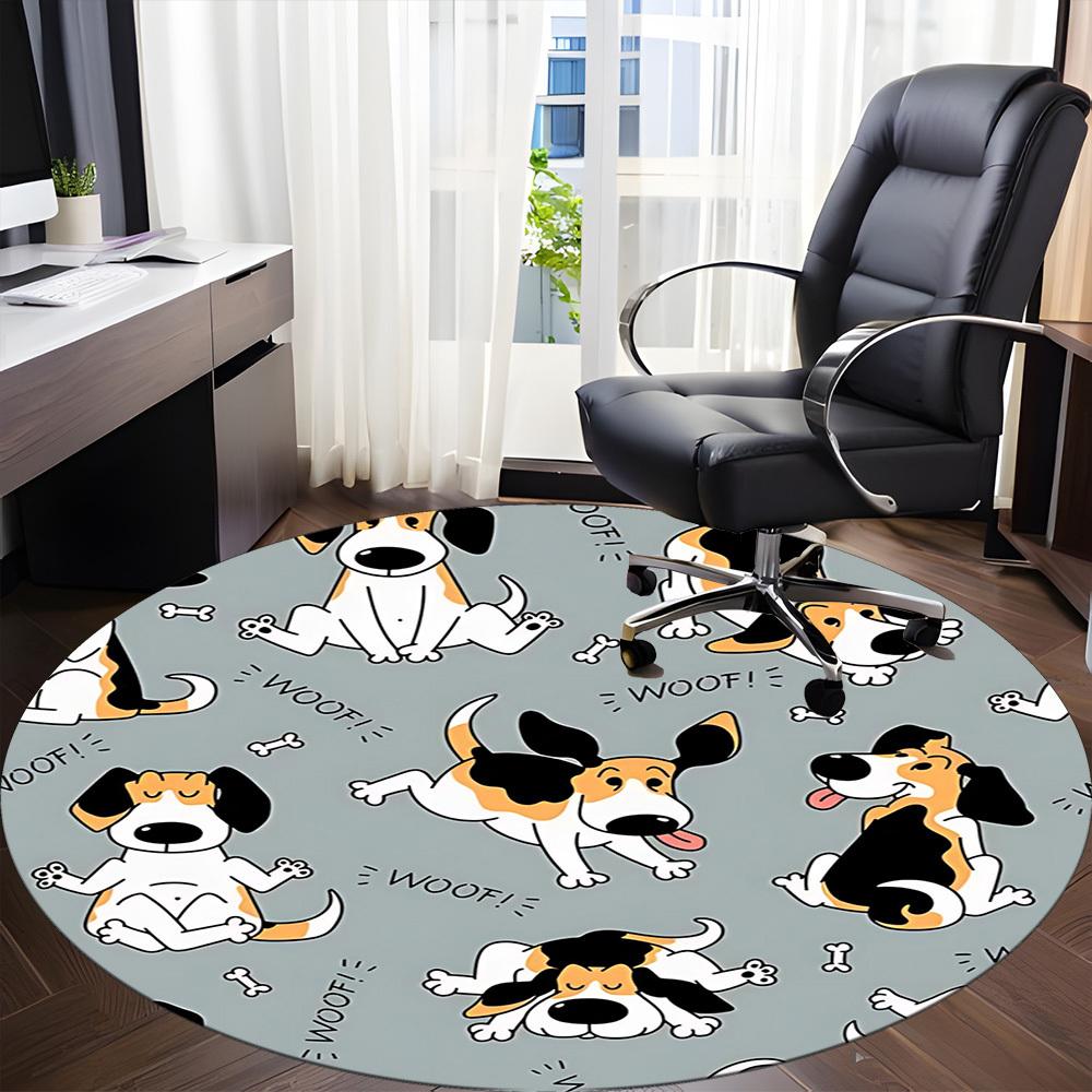 1PC Dogs Woof Office Round Area Rug, Mat Suitable For Office, Under Office Chairs Bedroom Living Room Home Decor, Room Deco