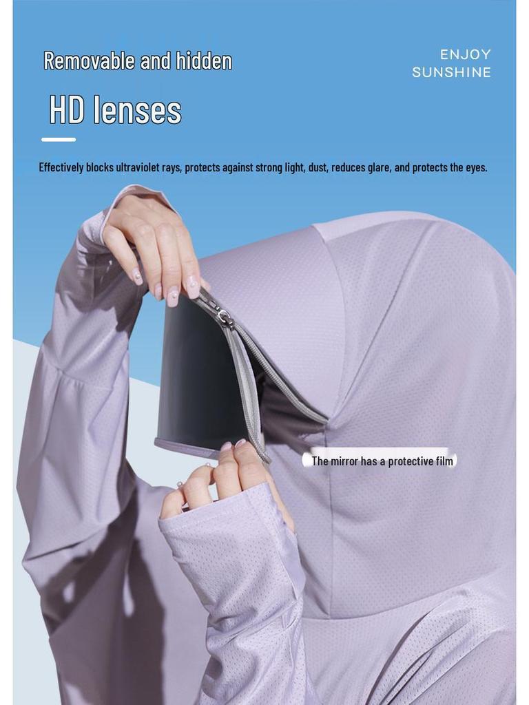 Women's Summer Ice Silk Sun Protection Clothing Set: Breathable Anti-UV Cycling Face Mask & Full Face Neck Guard.