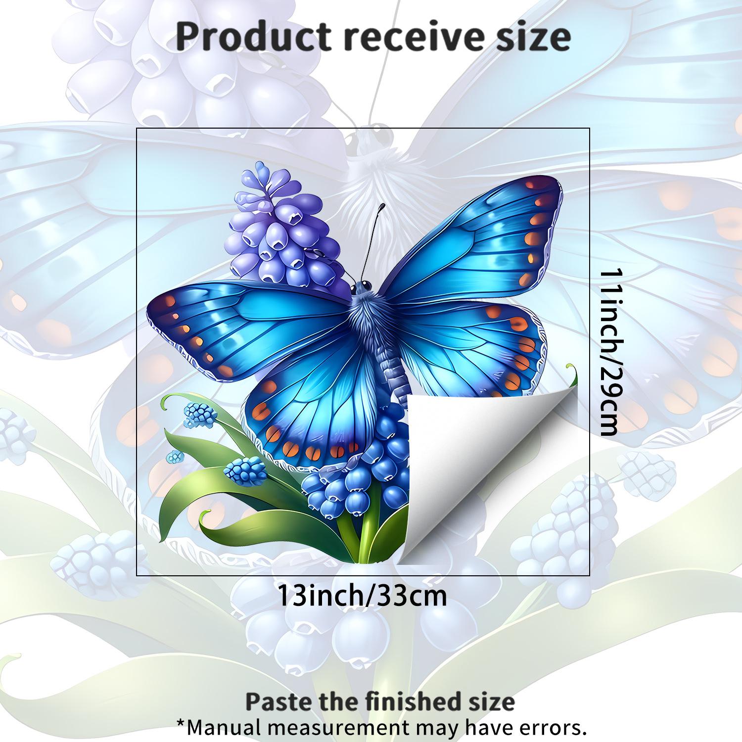 

Watercolor Blue Butterfly Grape Hyacinth Static Cling Window Sticker for Kitchen Dining Room Glass Decor 29x33cm синий