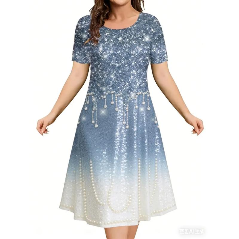 Mini Dresses Summer Short Sleeve Printed Plus Size Casual Comfortable Soft DressPatterns Women S