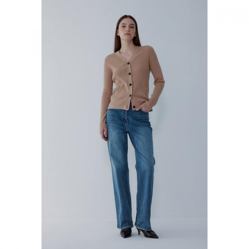 VoV V Neck Slim Rib Cardigan 7155450012 beige/One size
