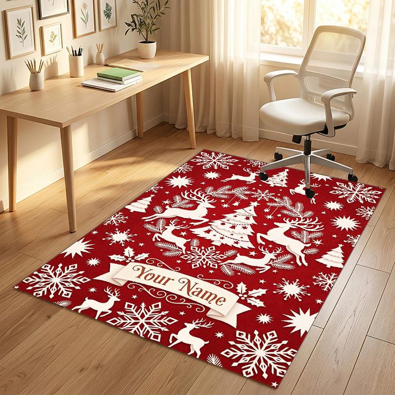 Christmas Theme Crystal Velvet Rug Personalized Custom Name Text Soft Floor Mat Home Decor