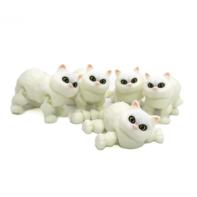 3D New Printed Cute White Cat Craft Ornament Creative Realistic Animal Model Toys Home Desktop Decoration Joints Movable Toys
