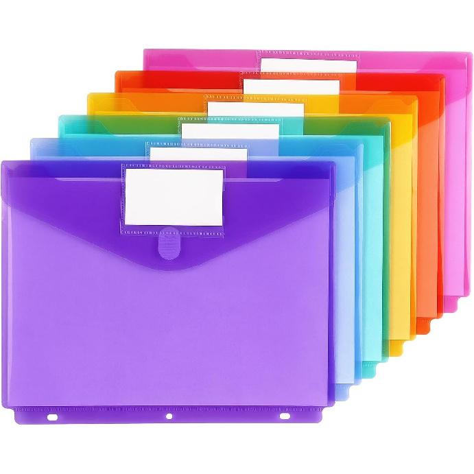 Tamaki 6 Pack Binder Pocket, Plastic Folders with Label, Binder Organizer, Binder Dividers with Pockets, Letter Size, Assorted Colors