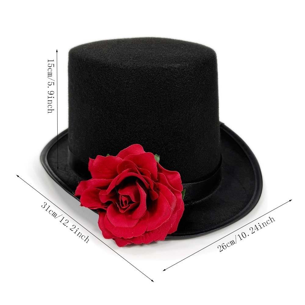 Classic Black Rose Gentleman Cap Vibrant Red Magician Fedora Headwear Drama Actors