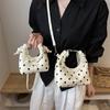 Polka Dot PU Leather Bag with Detachable Strap Lace Ruffled Handle Cute Bow Casual Purse for Daily Use