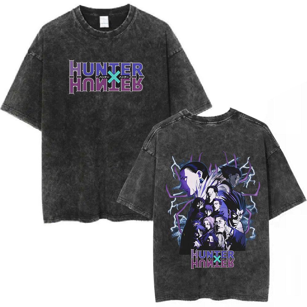 Vintage Washed Anime Hunter X Hunter  Printed Tshirt Mens and Womens Washed Tshirt High Quality Vintage Cotton Tshirt Tops
