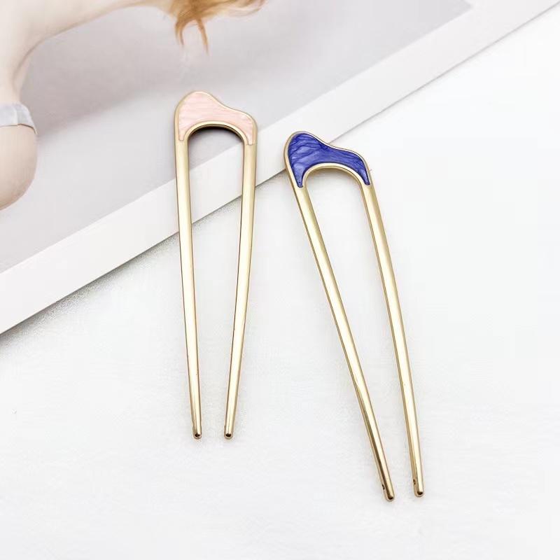 Haarnadeln in U-Form aus Metall, einfache Haarstäbe für Frauen und Mädchen, Silber/Gold, Muschel, Emaille, Haarnadel, Legierung, Haarspange, Kopfbedeckung, Haar-Accessoires