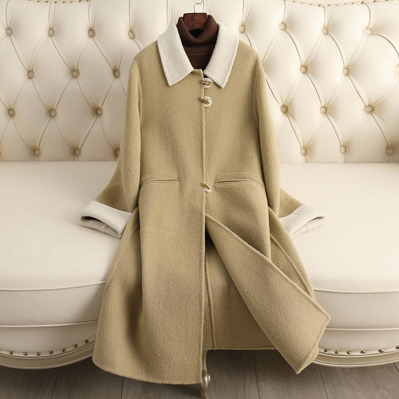 

Осенне-зимнее новое двустороннее шерстяное кашемировое пальто женское средней длины модное свободное шерстяное пальто женская одежда L
