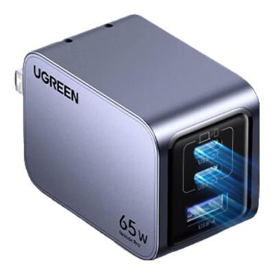 Ugreen Chargeur rapide GaN USB C 65W 2 ports C 1 port A avec prise pliable
