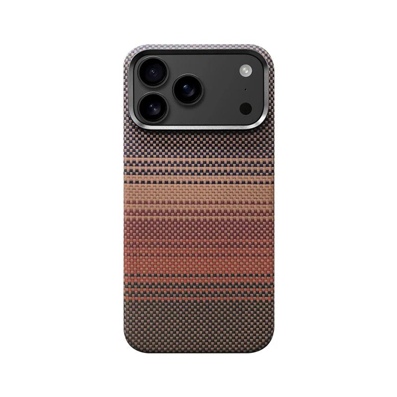 True Aramid Carbon Fiber Pattern Business Phone Case For IPhone 17 Pro Max Air Enhanced For MagSafe Ring Holder Protective Cover