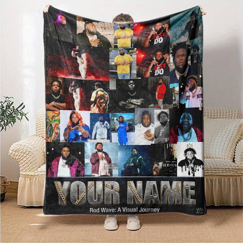 Name Custom Rod Wave Print Flannel Blanket High Quality Warm Comfortable Cover for All Seasons Perfect for Gifts Home Decor