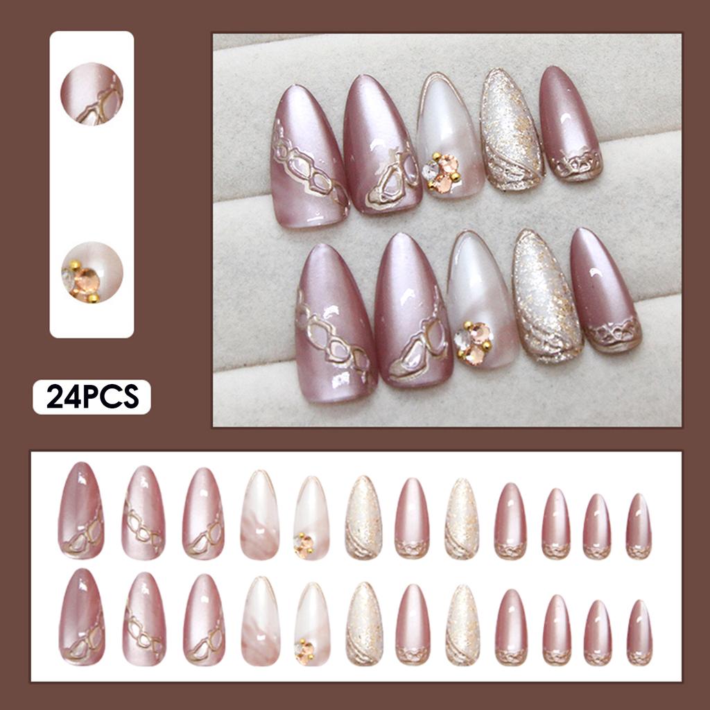 24pcs Amber Rose False Nails Press On Nails With Oil Paint Flower Designs Long Almond Elegant Sizzy Autumn Fake Nails Wearable