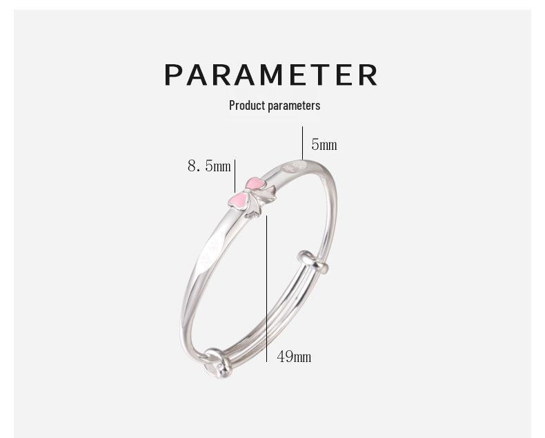 999 Sterling Silver Year-after-Year Peace Bracelet for Girls - Ages 4-15, Medium/Large, Pink Bowknot Design